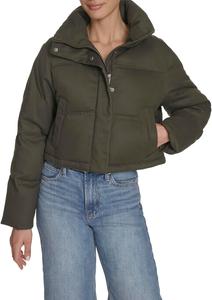 Женский пуховик Levi's укороченный из хлопка, оливковый