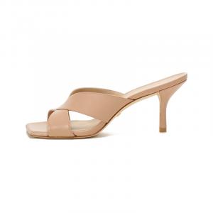 Stuart Weitzman Мюли из кожи с квадратным носком на каблуке 75 мм, цвет нюд