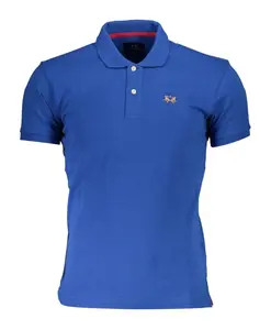 Поло приталенного кроя с вышивкой и контрастными деталями. La Martina, синий