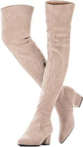 Женские ботфорты N.N.G выше колена, низкий каблук, зимние, замшевые, бедро высокие, массивные, длинные, удобные, Khaki 2 Inch Heels