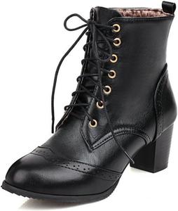 Женские повседневные ботильоны Aflngle с шнуровкой, массивным каблуком, круглым носком и коротким высоким каблуком, осенне-зимняя обувь, Black