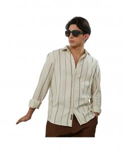 Мужская рубашка из фактурной полосатой ткани, смесовая хлопково-полиэстерная ткань Campus Sutra, White