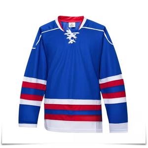 He Jiagong Новая хоккейная форма 2024, синяя с красными и синими полосами, размер XXS