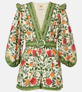 Хлопковый комбинезон с цветочным принтом и поясом Farm Rio, Garden Tapestry Sand