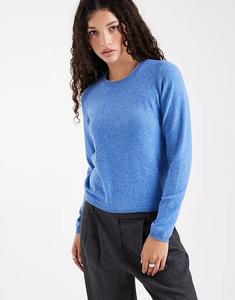 ONLY трикотажный топ с круглым вырезом и длинными рукавами синего цвета
