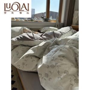 LUOLAI HOME Комплект постельного белья 4 предмета, 180 см, простыня на резинке, наволочки 48x74 см, пододеяльник 200x230 см, сатин-жаккард, серый