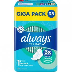 Гигиенические прокладки Ultra Tag, нормальный размер 1 с крылышками, 38 штук, супервпитывающие и ультратонкие для месячных Always