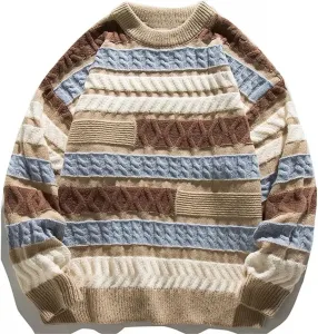 Мужской свитер с нерегулярным пэчворком и полосками