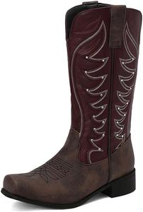 Женские ковбойские ботинки: элегантные ботильоны для прогулок в западном стиле QSPGONA, Wine Red