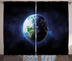 Штора ABAKUHAUS World Rustic, Спокойное звездное небо, универсальная ленточная штора для гостиной с петлями и крючками, 280 x 225 см, темно-синий, белый, зеленый Abakuhaus