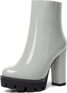 Женские вечерние ботильоны WAYDERNS с лакированной кожей, на платформе, с круглым носком, на повседневном каблуке-блоке, высотой до щиколотки, каблук 4,7 дюйма