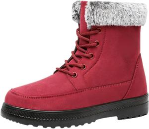 Женские зимние ботинки на шнуровке, противоскользящие водонепроницаемые теплые ботинки для женщин для снежной погоды и активного отдыха на улице ZPLMIDE, Red