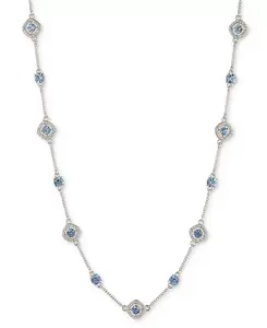 Ожерелье с серебристым паве и круглыми кристаллами, 16 дюймов + удлинитель 3 дюйма Givenchy, turq/aqua