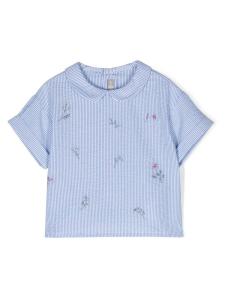 Il Gufo блузка в полоску с цветочной вышивкой, синий