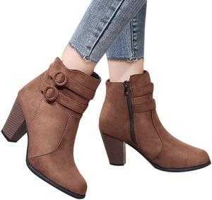 Женские ботильоны ZBYY Chelsea с закрытым носком, с объемным каблуком и средней высотой каблука, короткие нарядные ботинки, коричневый