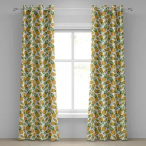 Желто-белая штора на люверсах ABAKUHAUS, с изображением тропических спелых, сочных фруктов и ананаса, декоративная двухпанельная штора на окно, 280 см x 260 см, цвет: желтый, зеленый, белый Abakuhaus