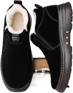 Зимние мужские ботинки с запрессовкой, снежные ботинки, утепленные флисом, с противоскользящей подошвой, короткие повседневные ботинки, теплые водонепроницаемые обувь для холодной погоды для прогулок на улице Qacksv, черный