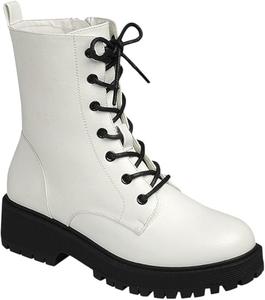 Женские боевые ботильоны Forever Link с шнуровкой, короткие ботинки с массивной подошвой и боковой молнией, White Pu