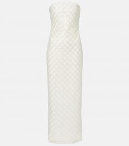 Расшитое бисером макси-платье без бретелей Rotate, Egret