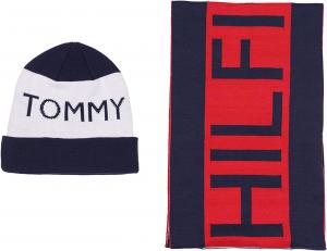 Подарочный набор из мужского шарфа и шапки Tommy Hilfiger для холодной погоды, Sky Captain