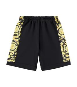Бермуды из джерси с отделкой твилом Barocco Versace Kids, Black + Gold