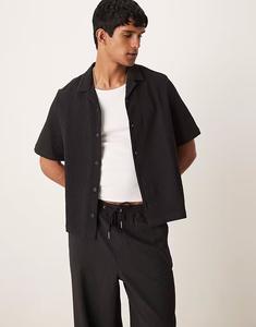 ASOS DESIGN coord свободная рубашка свободного кроя revere plisse черного цвета