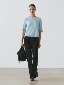 Вязаный свитер из смесовой альпаки с коротким рукавом Massimo Dutti, sky blue