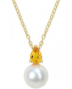 Кулон-подвеска из культивированного пресноводного жемчуга (8,5 мм), камень рождения, длиной 45 см, стерлингового серебра с покрытием из 18-каратного розового золота или стерлингового серебра Macy's, November/Citrine