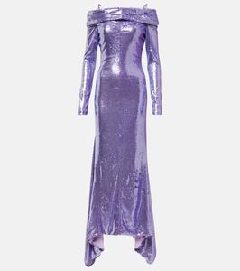 Платье-фанни с открытыми плечами, расшитое пайетками The Attico, Lilac