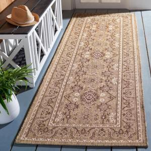 Ковер SAFAVIEH, 79 x 249 см, Washable Rug Outdoor Courtyard Collection - Runner, коричневый и кремовый, без линьки и легкий в уходе, идеально для патио, прихожей, гардеробной, коридора, кухни (CY6727-22)