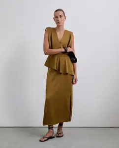 Миди-юбка с разрезом по бокам Scalpers, коричневый