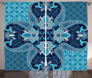 Шторы ABAKUHAUS Vintage Rustic, с цветочным узором пейсли в стиле бохо, универсальные ленточные шторы для гостиной с петлями и крючками, 280 x 225 см, темно-синий, белый и синий Abakuhaus