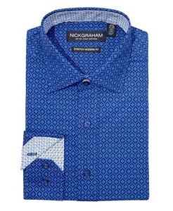 Мужская классическая рубашка Modern Fit Wave Medallion Nick Graham, синий