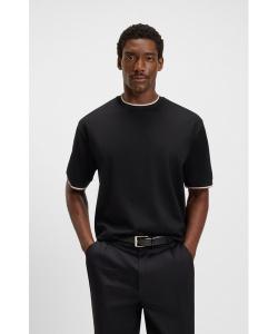 Футболка из мерсеризованного хлопка с полосатыми манжетами BOSS, черный