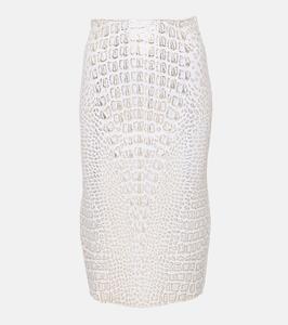 Юбка-карандаш со змеиным принтом и высокой посадкой Alaïa, белый