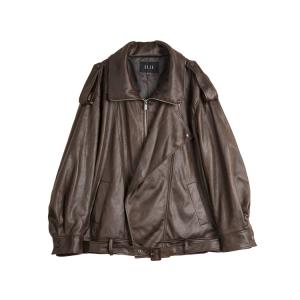 ELLE Кожаная куртка женская Coffee Lapel Moderate Workwear