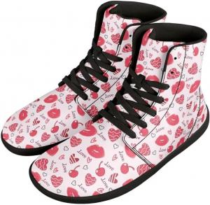 Женские широкие ботинки на босу ногу до щиколотки ко Дню святого Валентина с нулевым перепадом подошвы, противоскользящие высокие кроссовки для спорта GETELINSENG, Cherry Love Lips