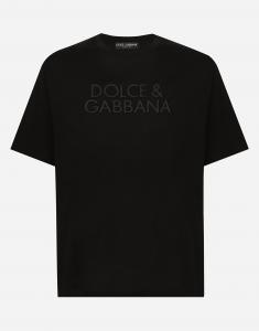 Хлопковая футболка с вышивкой логотипа Dolce & Gabbana, черный