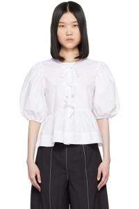 Белая блузка с завязкой-баской GANNI