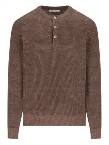 Рифленый свитер с планкой на пуговицах Brunello Cucinelli, коричневый