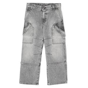 Джинсы-карго Young Versace Kids с нашивками-логотипами и прямыми штанинами, Grigio Chiaro