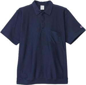 Поло с коротким рукавом, хлопок, производство США, свободный крой, обратное плетение, карман, C3-B308-060-L Champion, темно-синий