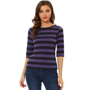 Женская повседневная футболка с принтом и круглым вырезом с рукавами до локтя ALLEGRA K, цвет Black Purple