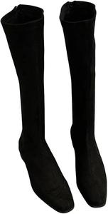 Женские винтажные высокие сапоги до колена с тонкой посадкой, толстым каблуком и длинные ботильоны, элегантная обувь для холодной погоды Generic, Black