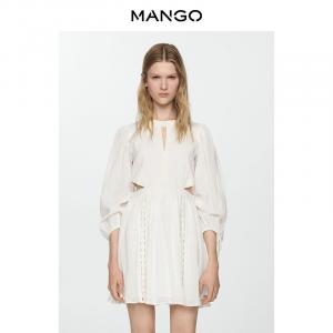 Платье кружевное Mango с пышными рукавами, белый