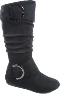 TOP Moda Bank-81 Damenmode, runder Zehenbereich, flacher Absatz, Reißverschluss, Schnalle, Slouchy Mi, Schwarz