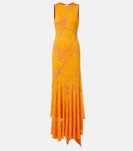 Платье макси с цветочным принтом и открытой спиной Etro, Pale Orange