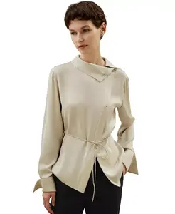 Женская асимметричная рубашка с завязкой на талии LILYSILK, коричневый/бежевый