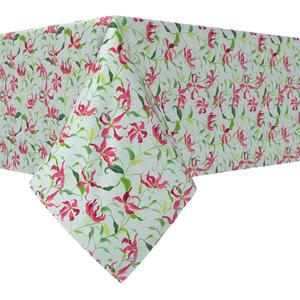 Прямоугольная скатерть, 100 % хлопок, 52x104 дюйма, цветы и листья огненной лилии.