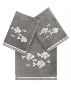 Набор из 3 банных полотенец из турецкого хлопка с вышивкой «Фиджи» Linum Home, цвет charcoal
